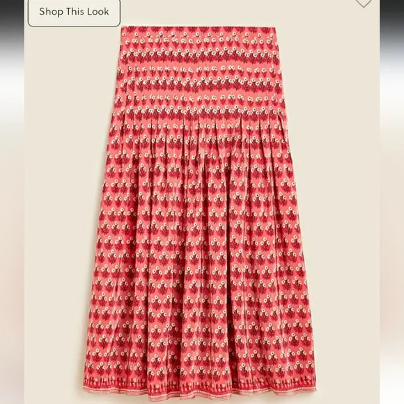 J. Crew Pleated Drop Waist Midi Skirt Color Coral Multi